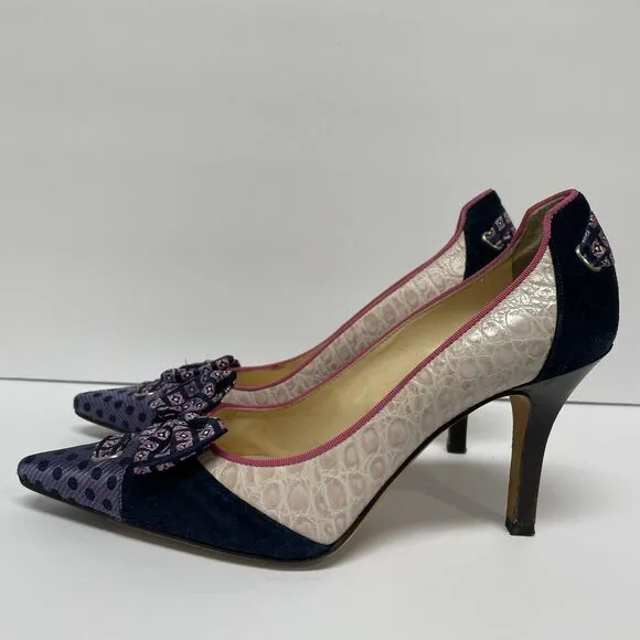 COLE HAAN Angelia Women's Leather Heels Bows Pink Purple Pumps Size 7.5B D17711
