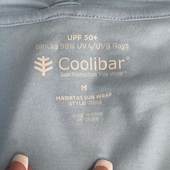 Coolibar Marietas Sun Wrap Sky Blue UPF 50  Long Sleeve Open Front Cardigan Sz M