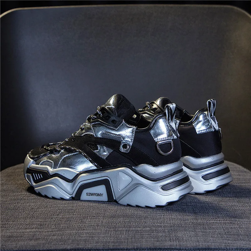 Cow Leather Women's Platform Chunky Sneakers  Casual Vulcanize Shoes Luxury Designer Female Fashion Sneakers