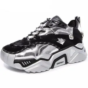 Cow Leather Women's Platform Chunky Sneakers  Casual Vulcanize Shoes Luxury Designer Female Fashion Sneakers