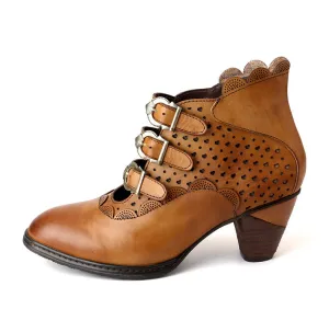 CrazycatZ Leather Pumps,Womens Colorful Vintage Block Heel Oxford Vintage Shoes Ankle Brown