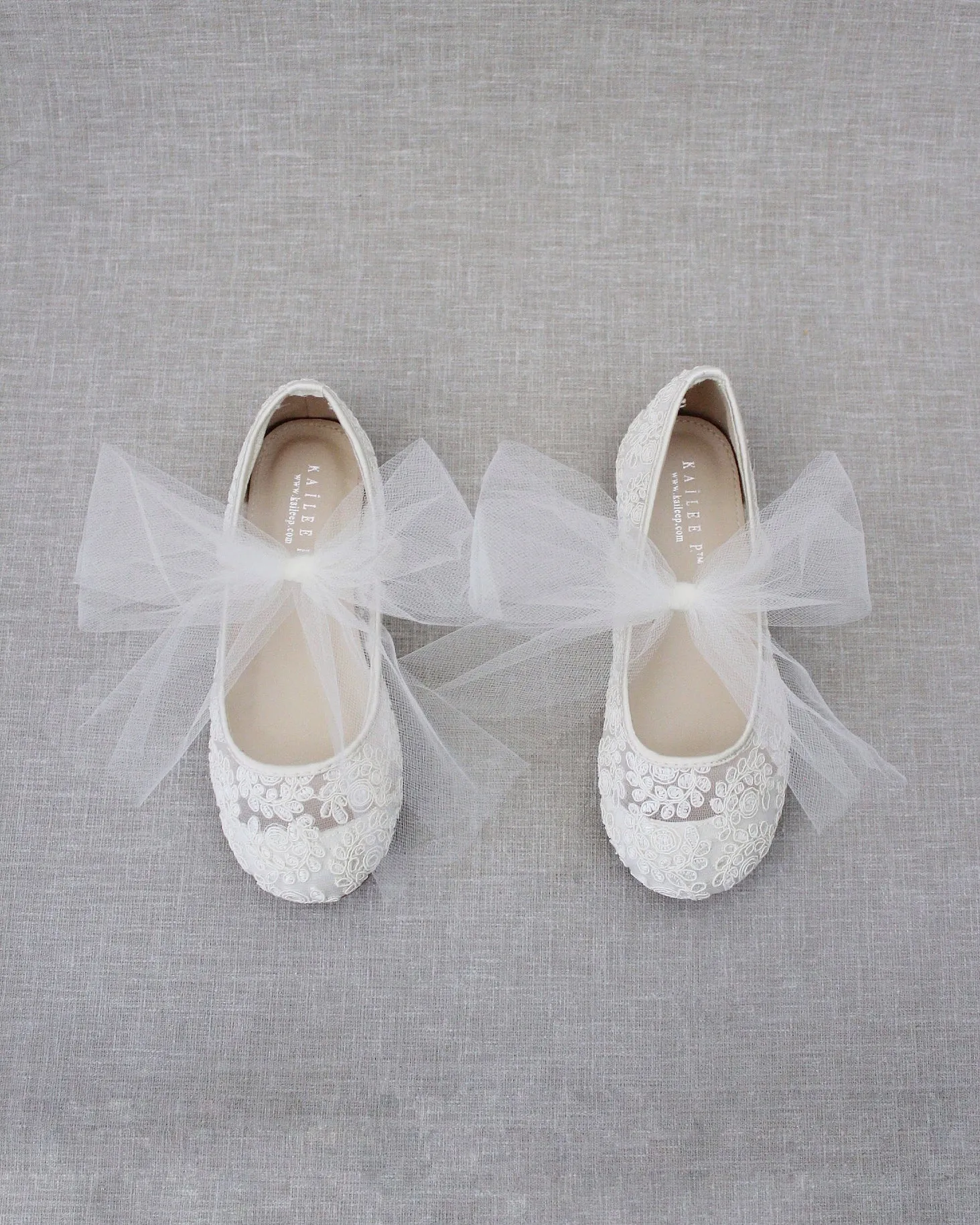 Crochet Lace Mary Jane Flats with Tulle Bow