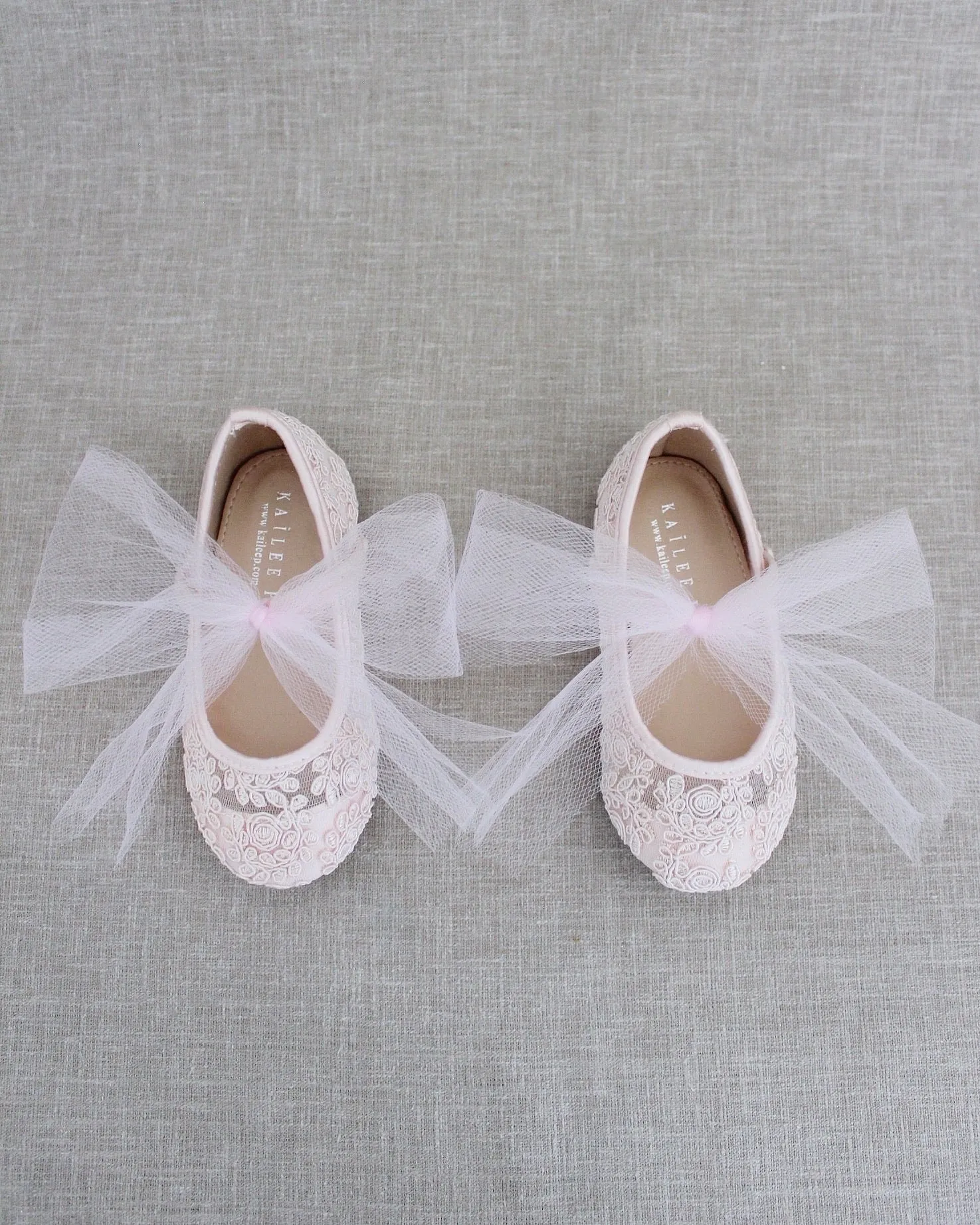 Crochet Lace Mary Jane Flats with Tulle Bow