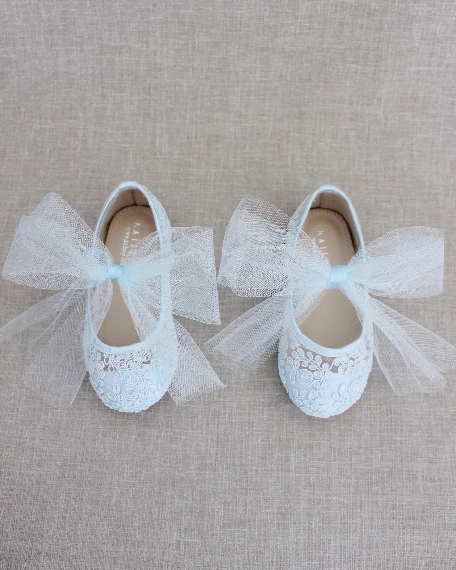 Crochet Lace Mary Jane Flats with Tulle Bow