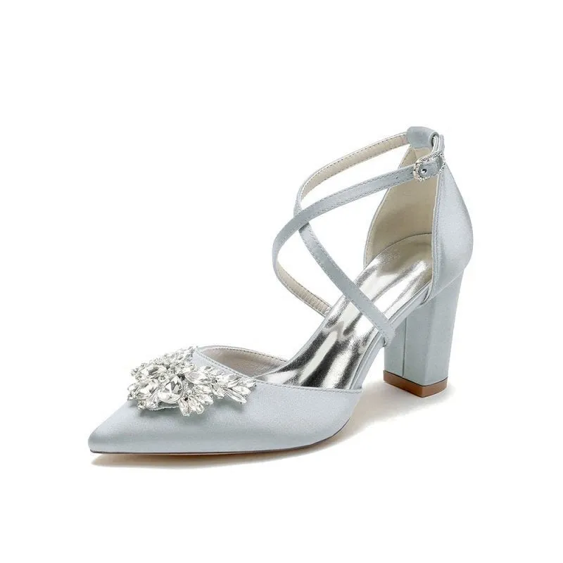 Cross-Strap Pump with Crystal Flower Accent