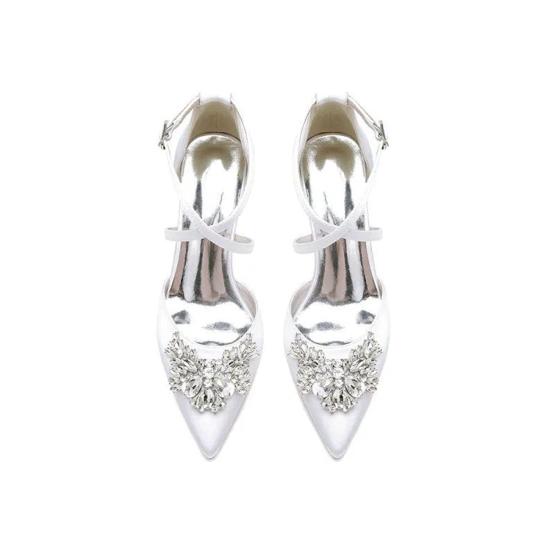 Cross-Strap Pump with Crystal Flower Accent