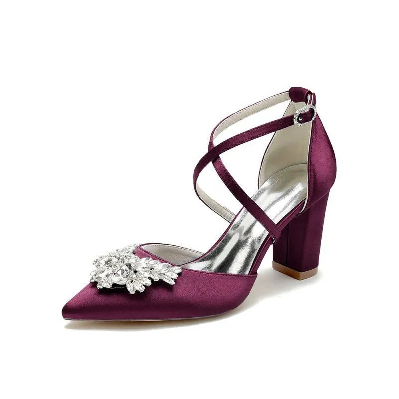 Cross-Strap Pump with Crystal Flower Accent