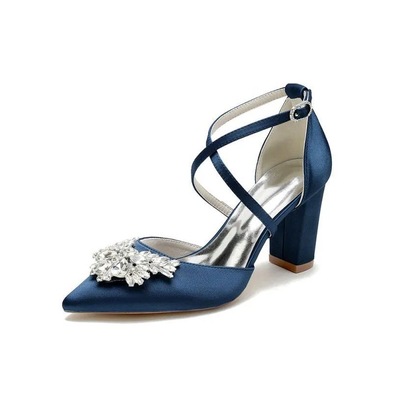 Cross-Strap Pump with Crystal Flower Accent
