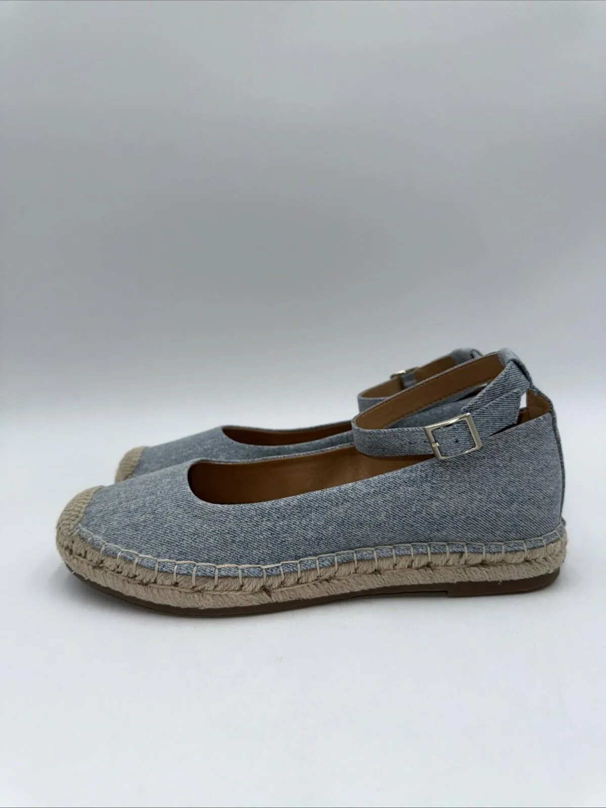 Crown Vintage Lertha Espadrilles Light Blue Denim Flats Women's Size 7.5 M