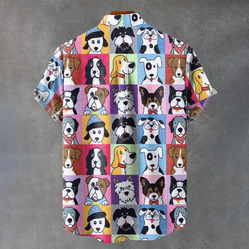 Cute Animals Dogs Lattice Funny Art Print Casual Shirt 2411009802