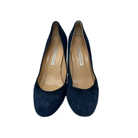 Diane von Furstenberg Pumps Womens 7 Classic Heels Navy Suede Round Toe DVF