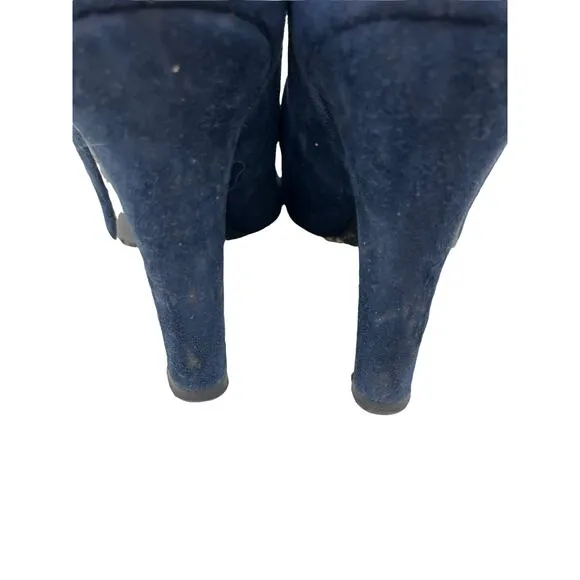 Diane von Furstenberg Pumps Womens 7 Classic Heels Navy Suede Round Toe DVF
