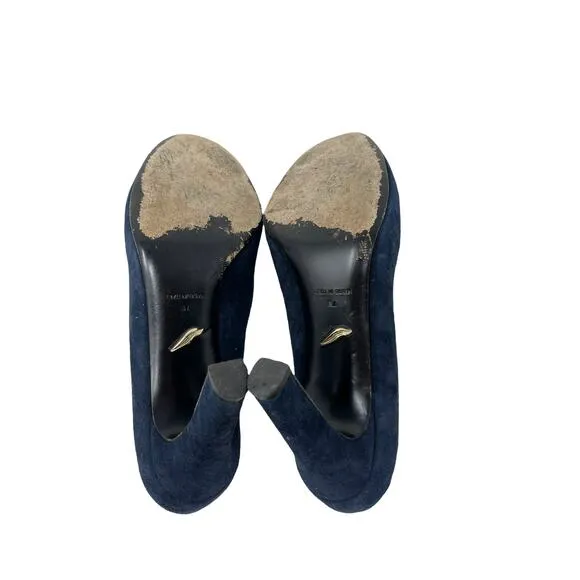 Diane von Furstenberg Pumps Womens 7 Classic Heels Navy Suede Round Toe DVF