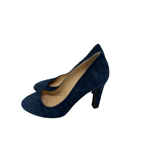 Diane von Furstenberg Pumps Womens 7 Classic Heels Navy Suede Round Toe DVF