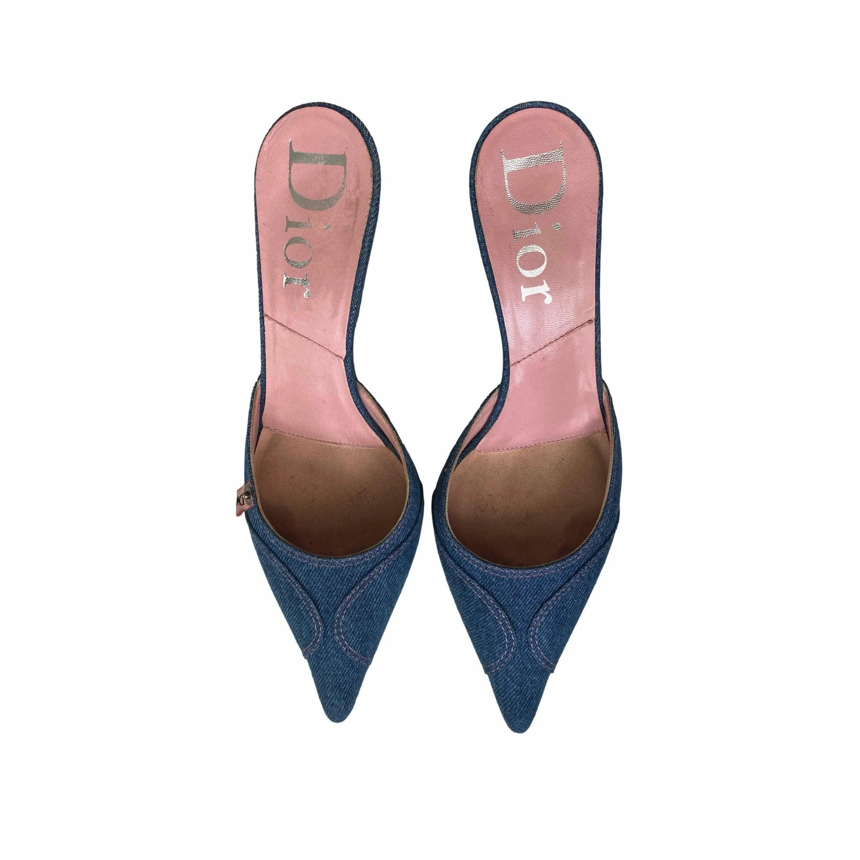 Dior Denim Logo Kitten Heels