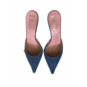 Dior Denim Logo Kitten Heels