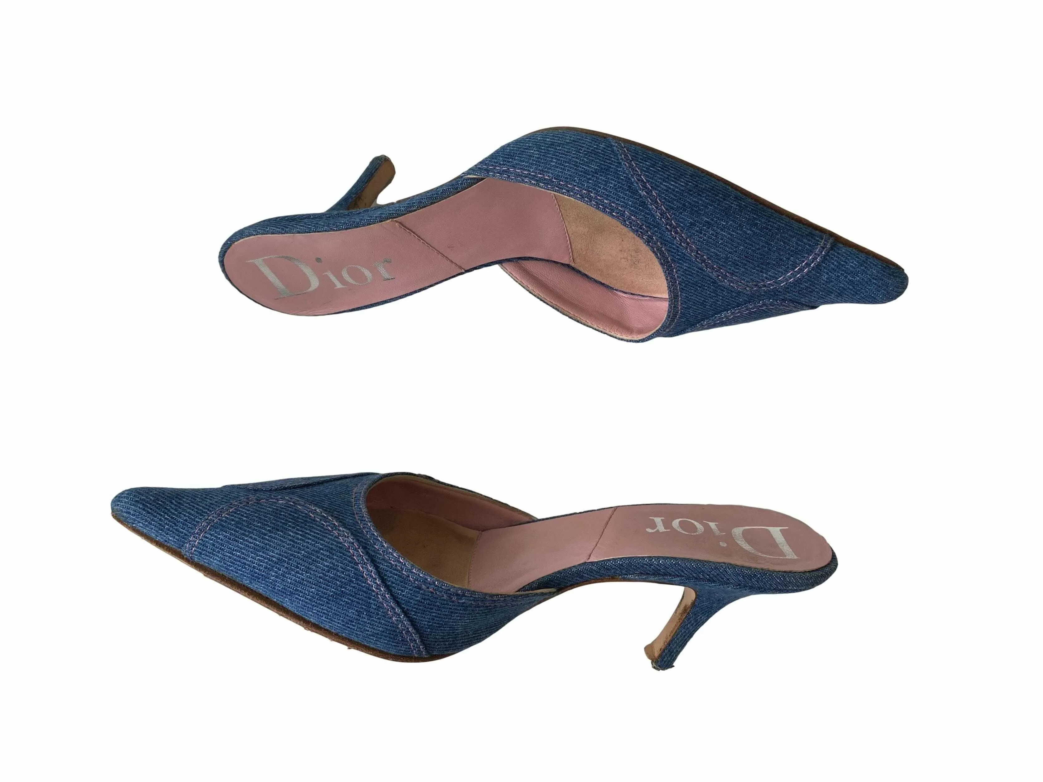 Dior Denim Logo Kitten Heels