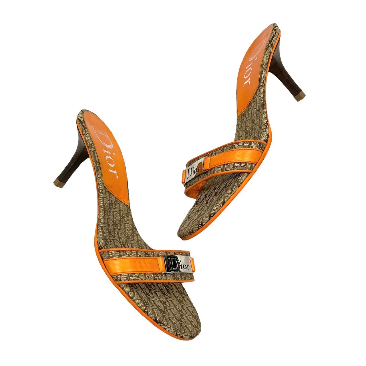 Dior Orange Logo Kitten Heels