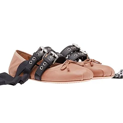 Double Buckles Decor Female Ballet Shoes Elegant Flats Butterfly-knot Leather Flat Shoes Woman Chaussures Femme New Casual Shoes
