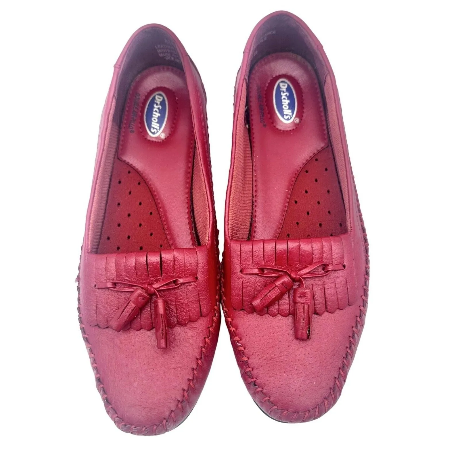 Dr Scholl's Loafers Size 8.5M Red Tassles Double Air-Pillo Flat Bottoms