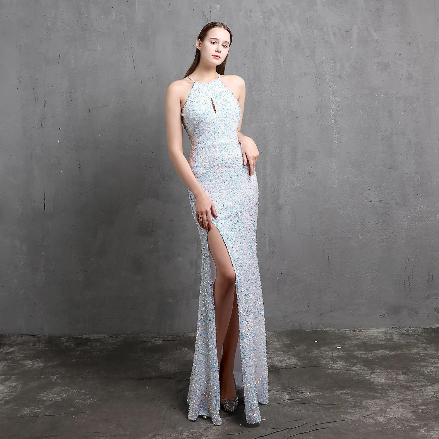 Ella halterneck Stylish sequined formal dress
