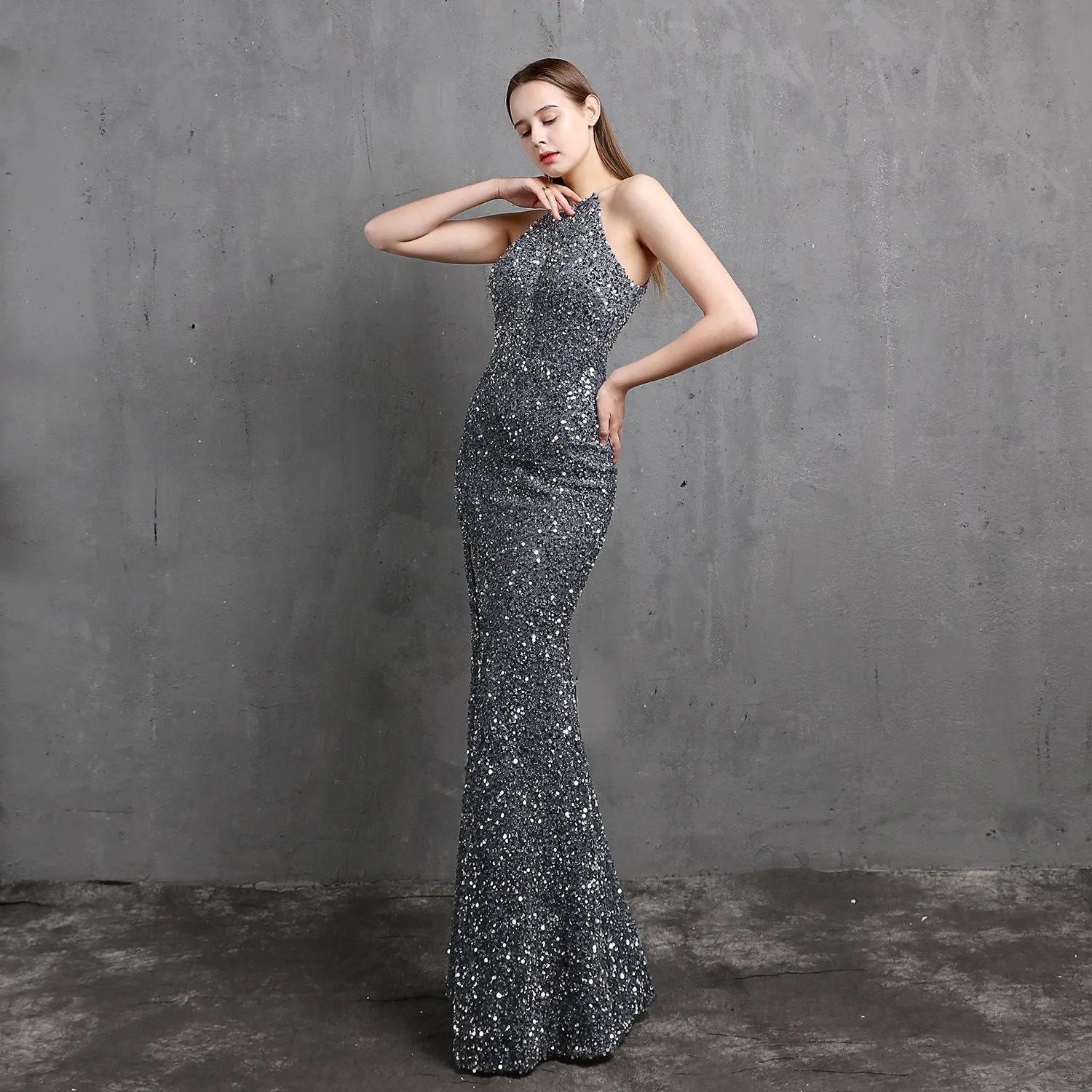 Ella halterneck Stylish sequined formal dress