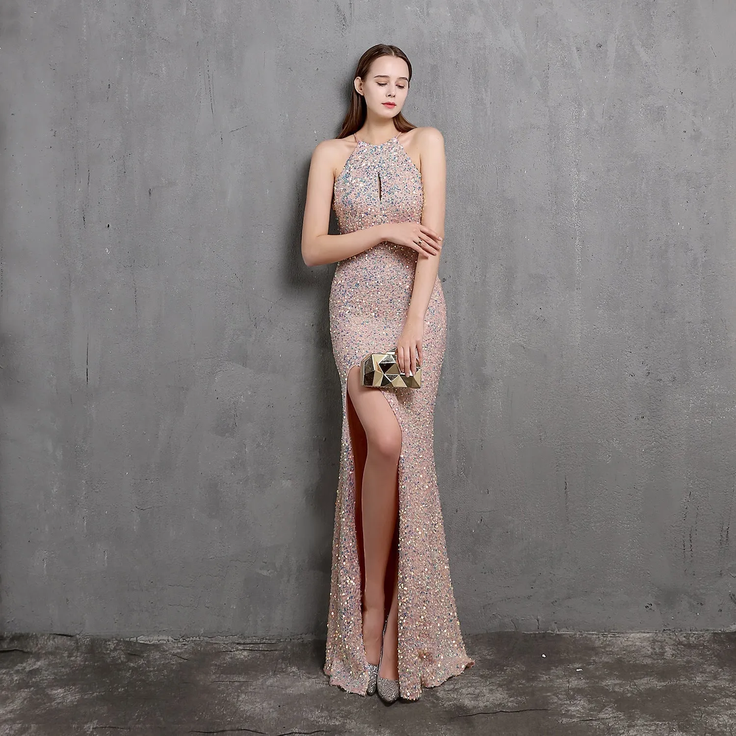 Ella halterneck Stylish sequined formal dress