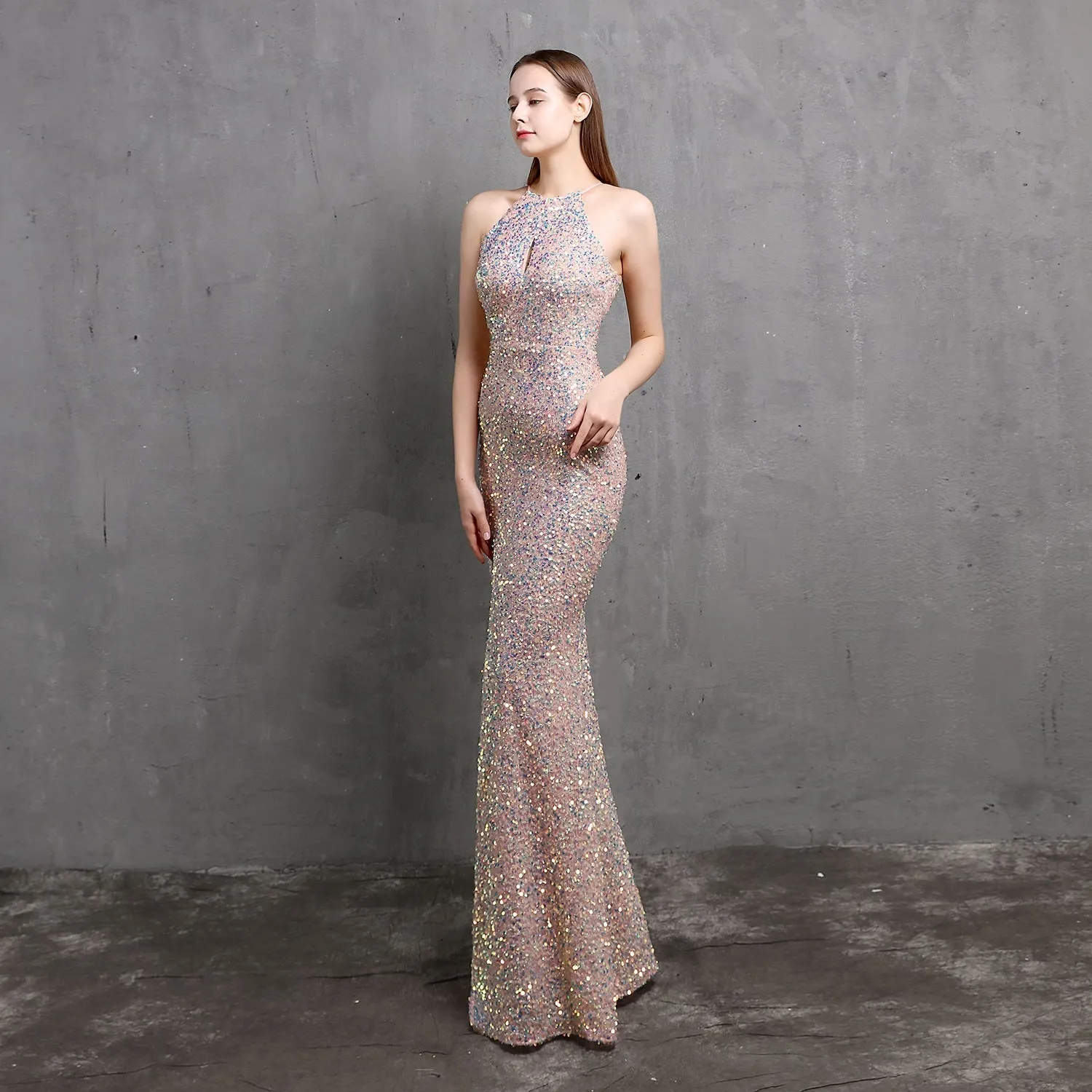 Ella halterneck Stylish sequined formal dress