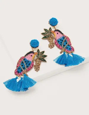 Embellished Beaded Earrings-Bird
