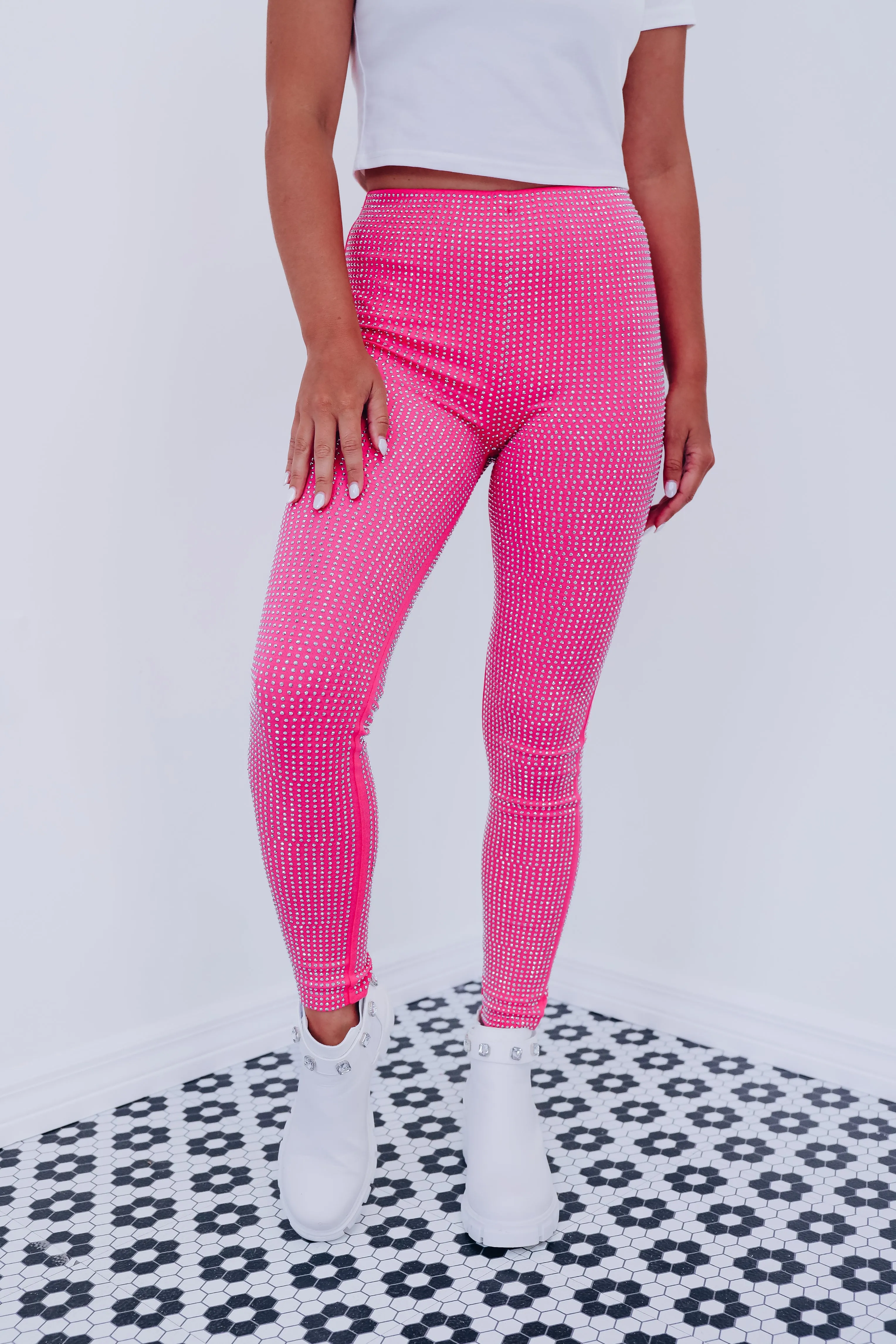 Endless Sparkle Rhinestone Leggings - Bubble Gum Pink