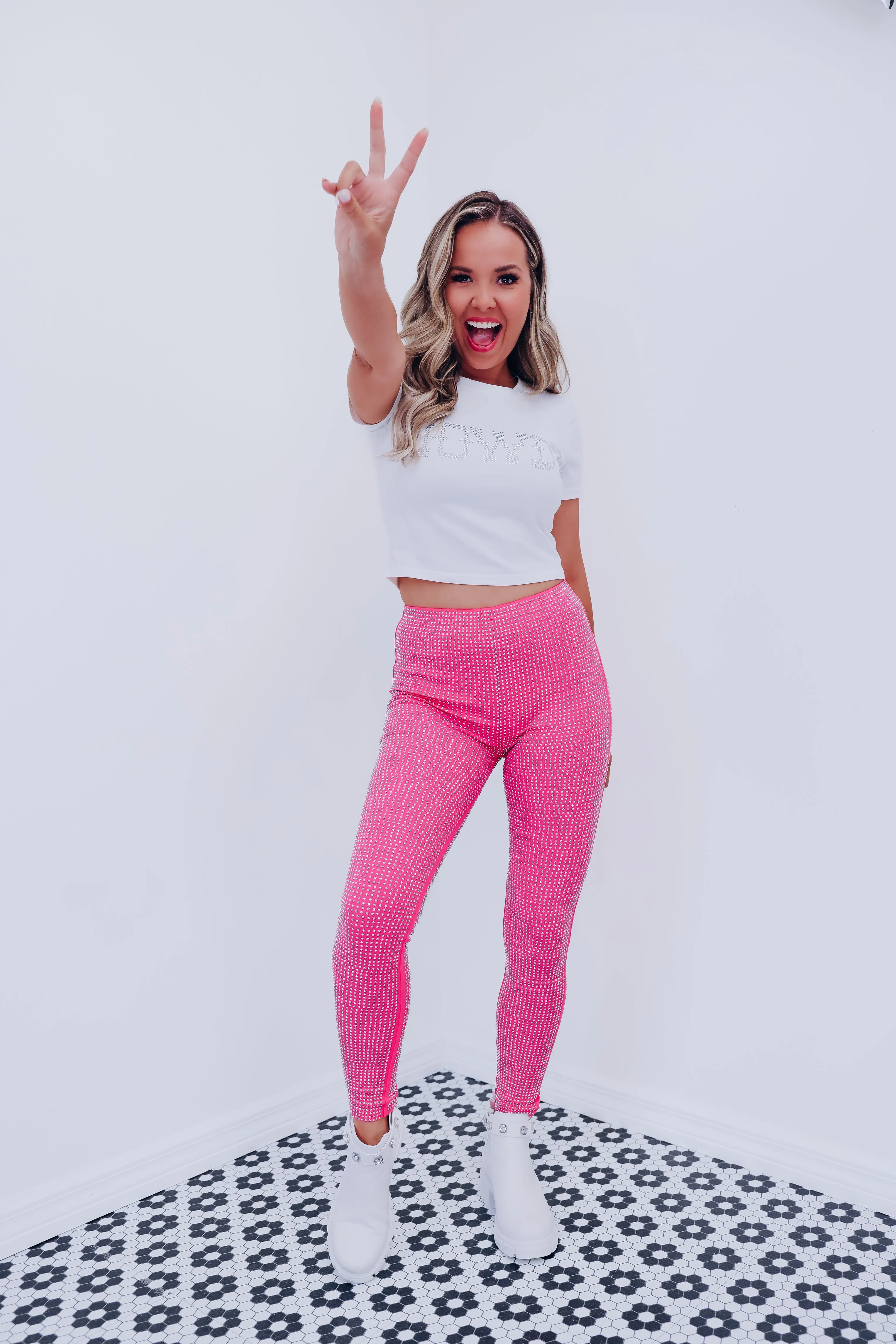 Endless Sparkle Rhinestone Leggings - Bubble Gum Pink