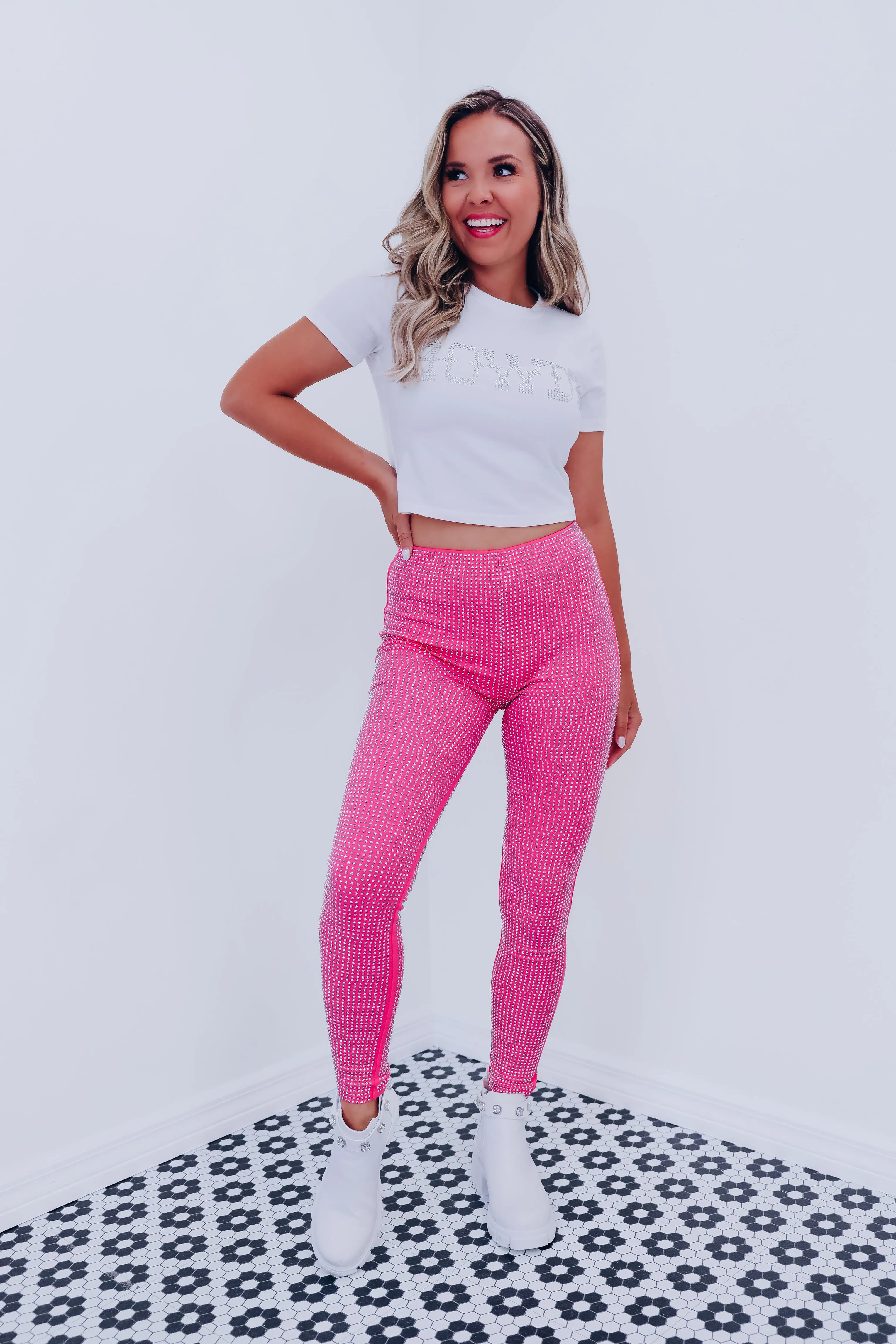 Endless Sparkle Rhinestone Leggings - Bubble Gum Pink