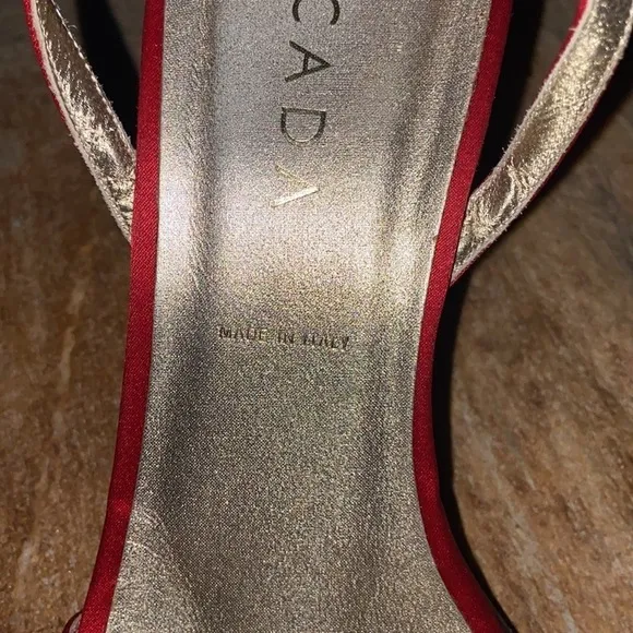 Escada Blair red satin rhinestone heels Made in Italy🇮🇹