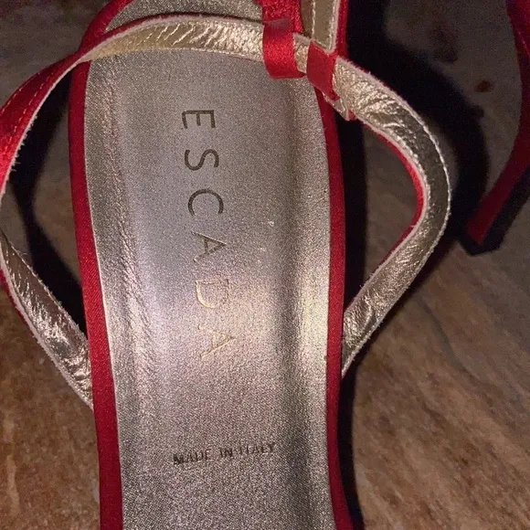 Escada Blair red satin rhinestone heels Made in Italy🇮🇹
