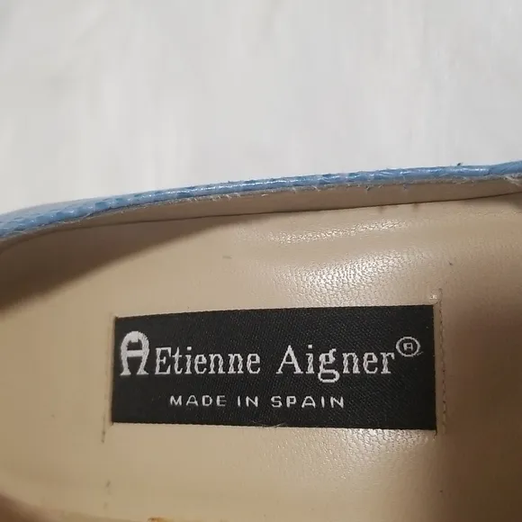 Etienne Aigner Dance Blue Leather Peeptoe Pumps Chunky Heel Made in Spain Sz 6M