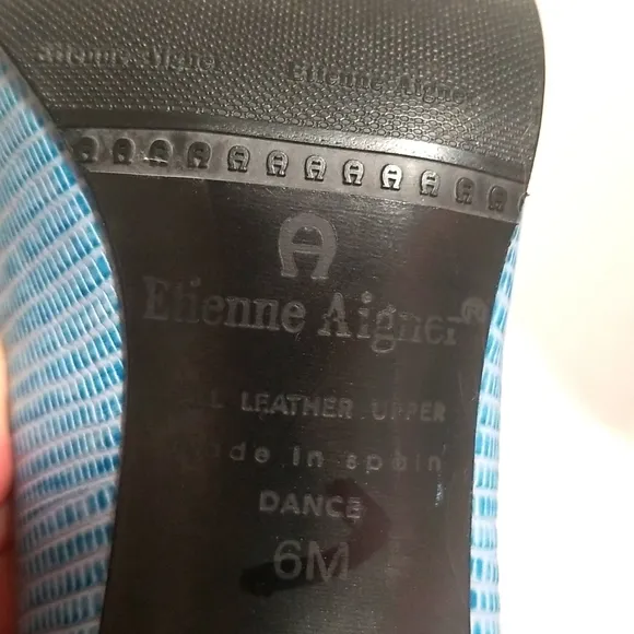 Etienne Aigner Dance Blue Leather Peeptoe Pumps Chunky Heel Made in Spain Sz 6M