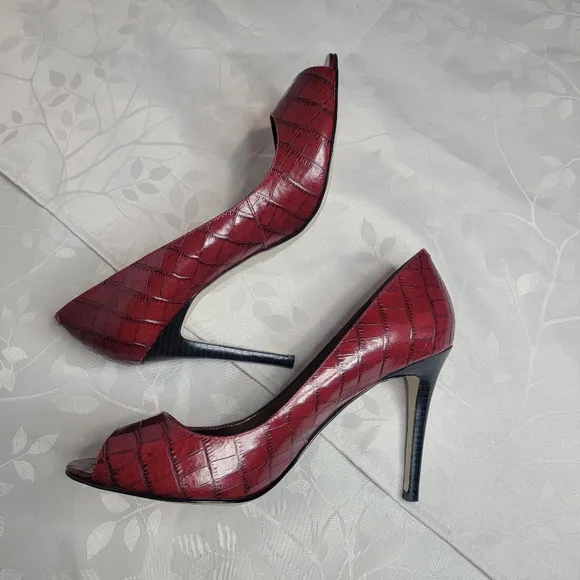 EUC Enzo Angiolini Red Patent Leather Peep Toe Stiletto‎ High Heels Pumps 10M