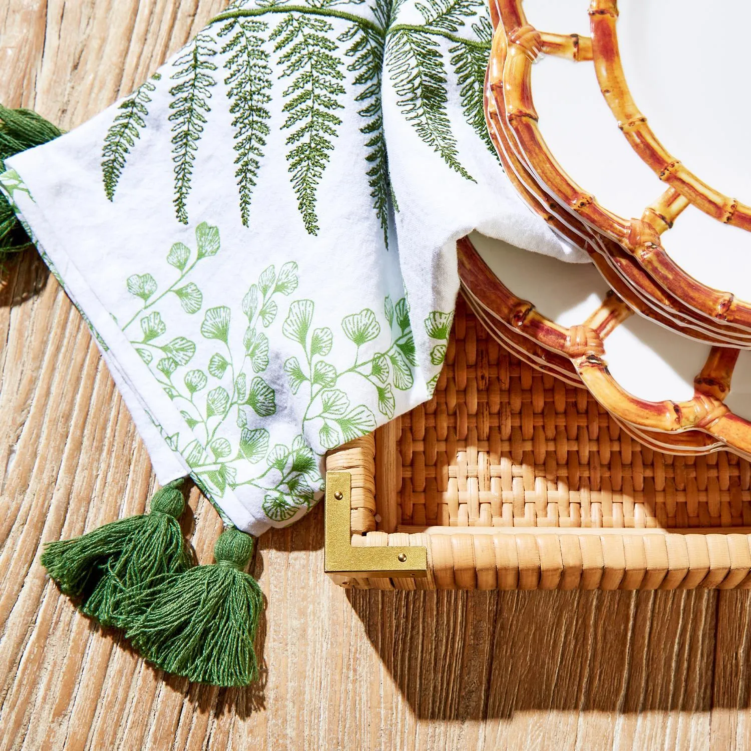 Fanciful Fern Dish Towels with Tassels (Set of 2)