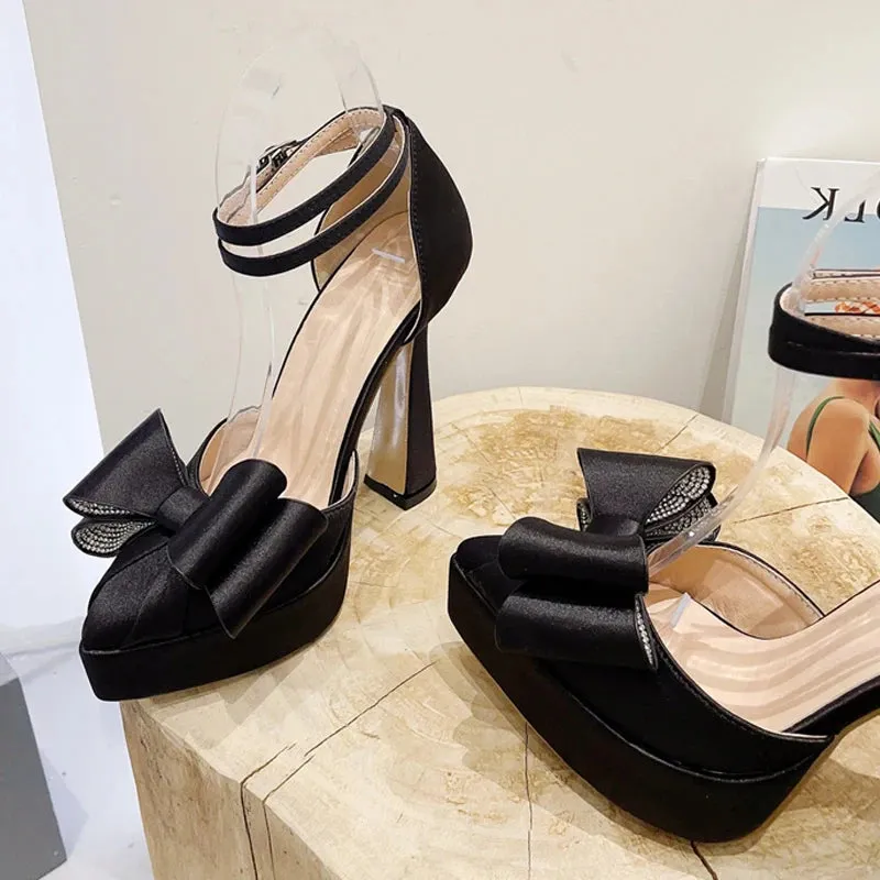 Fashion Pink Bowknot Pointed Toe Super High Heels Platform Pumps Women Sandals