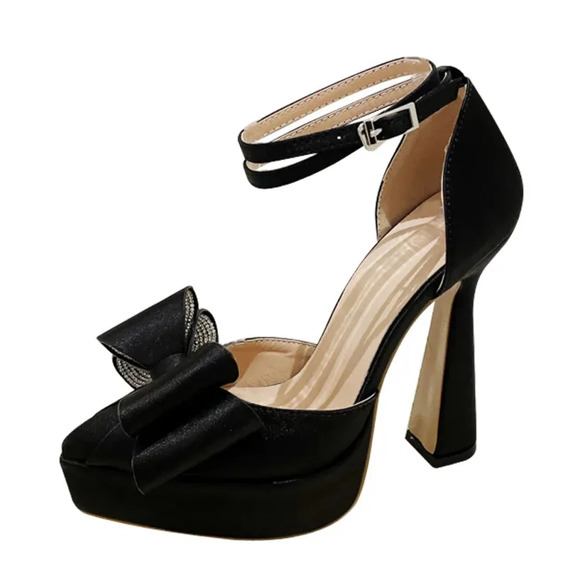Fashion Pink Bowknot Pointed Toe Super High Heels Platform Pumps Women Sandals