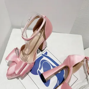 Fashion Pink Bowknot Pointed Toe Super High Heels Platform Pumps Women Sandals