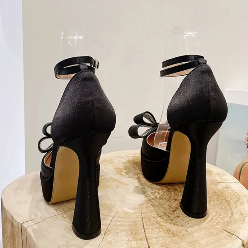 Fashion Pink Bowknot Pointed Toe Super High Heels Platform Pumps Women Sandals
