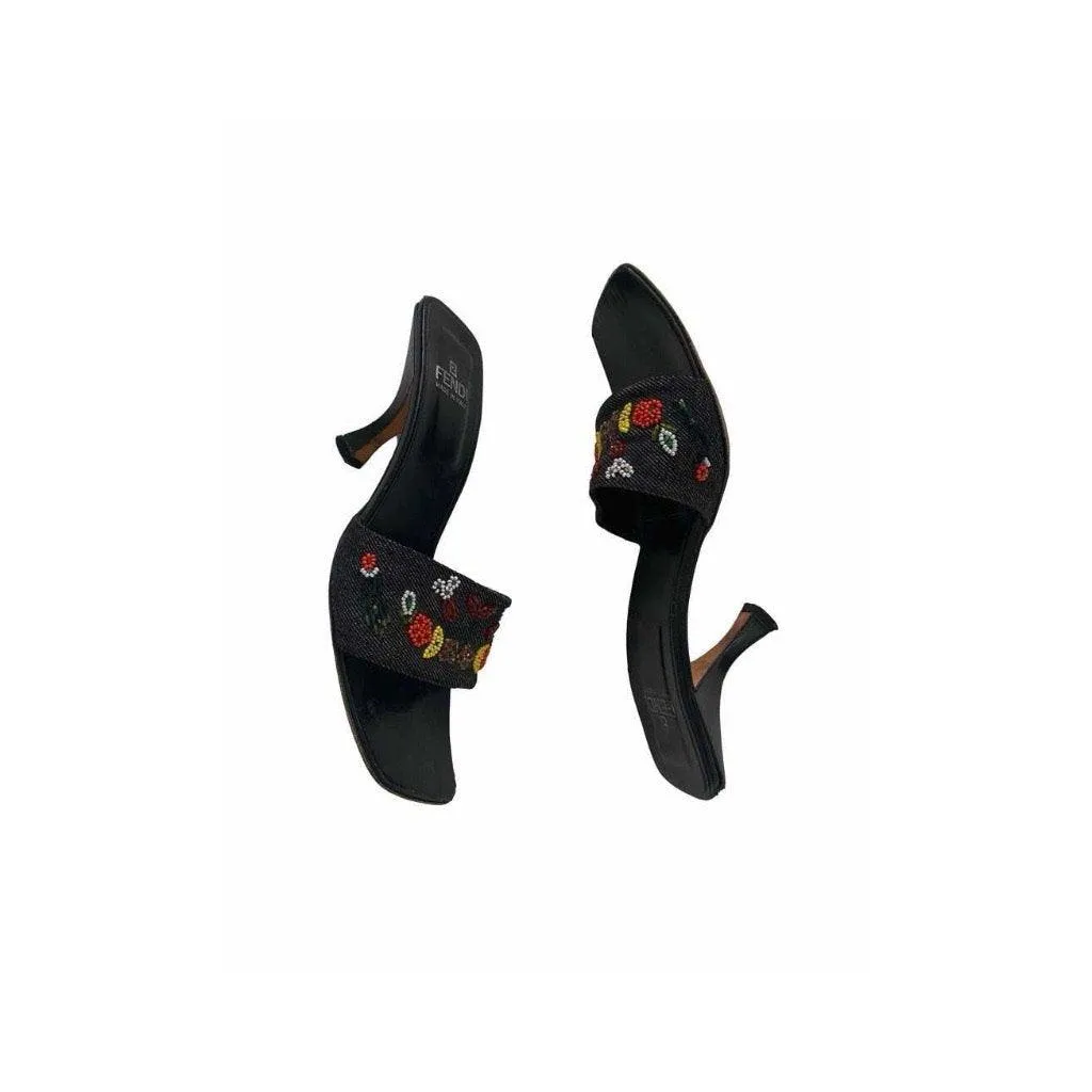 Fendi Denim Beaded Kitten Heels