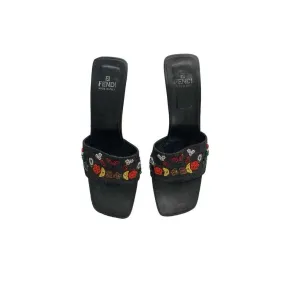 Fendi Denim Beaded Kitten Heels