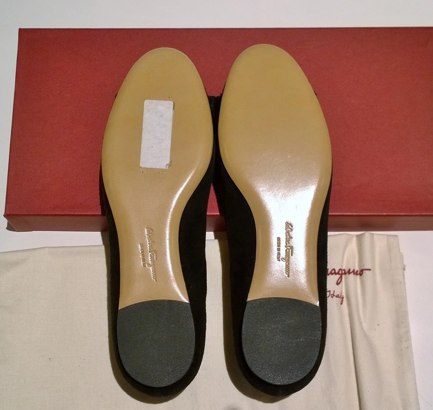 Ferragamo Black Suede Varina Bow Flats US 4.5C