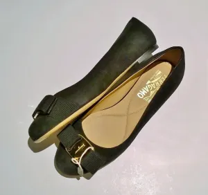 Ferragamo Black Suede Varina Bow Flats US 4.5C