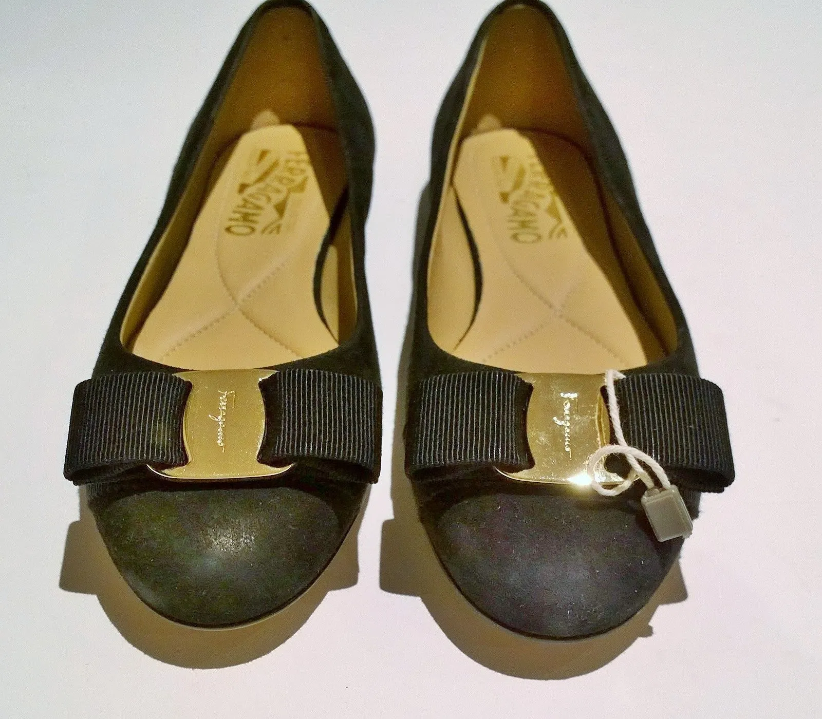 Ferragamo Black Suede Varina Bow Flats US 4.5C