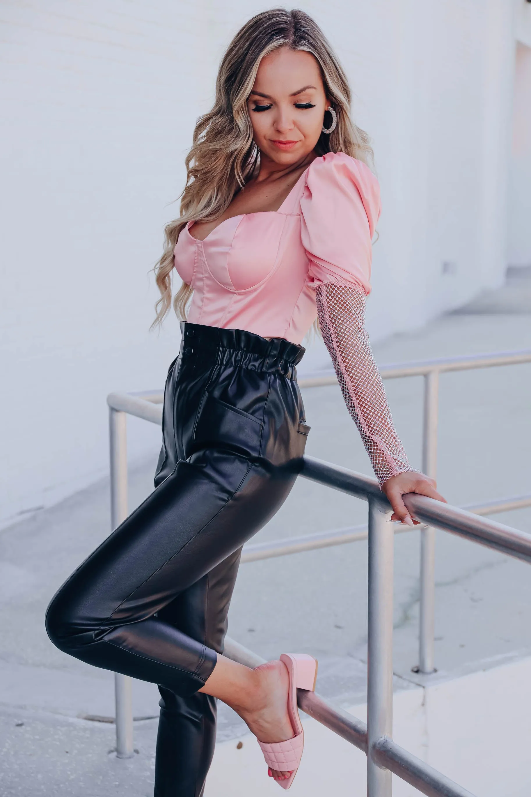 Flashing Lights Bustier Crop Top - Pink