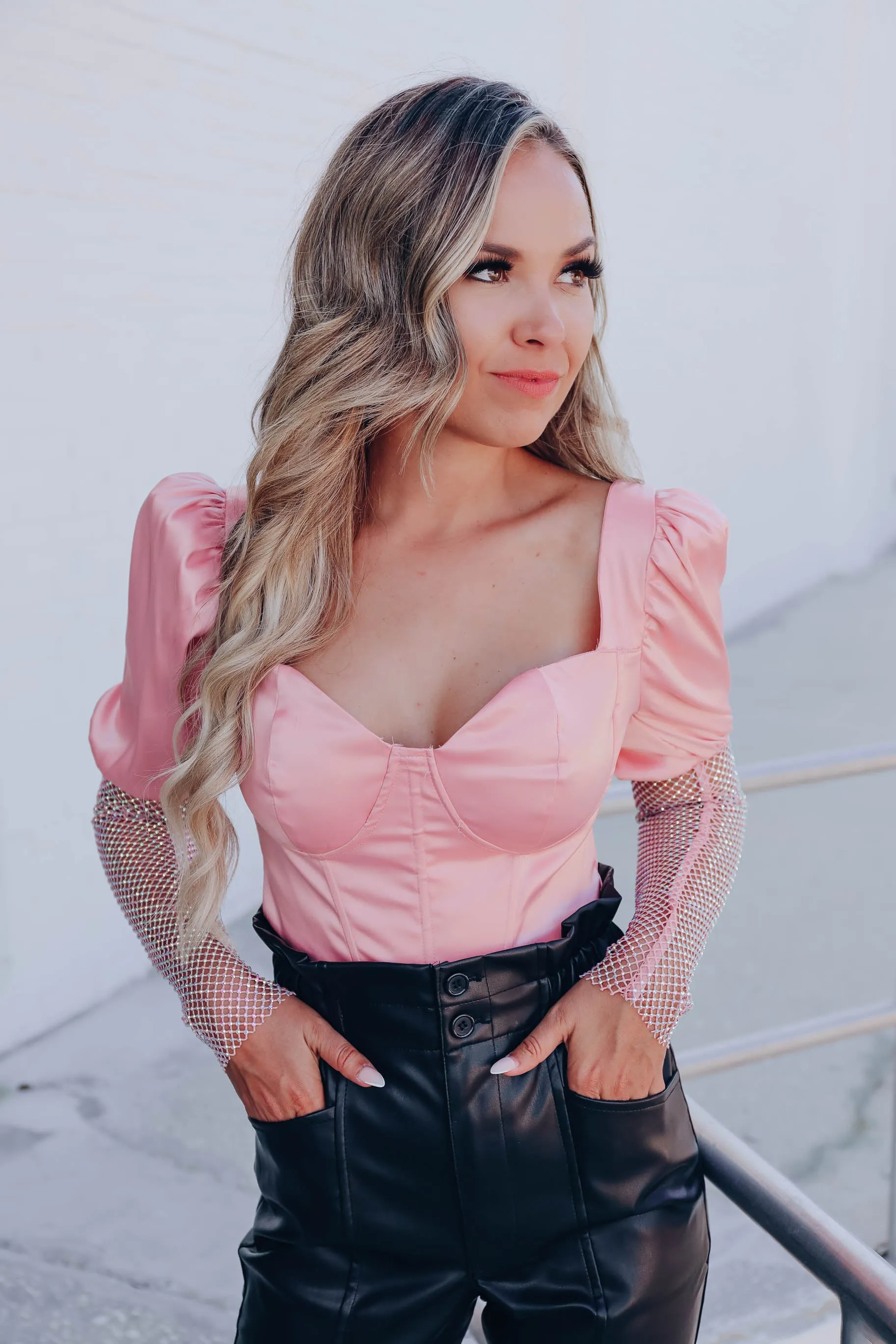Flashing Lights Bustier Crop Top - Pink