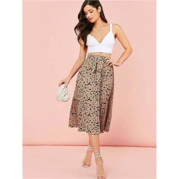 Floral Printed Elastic Waist A Line Pleated Ruffle Midi Skirt for Women
